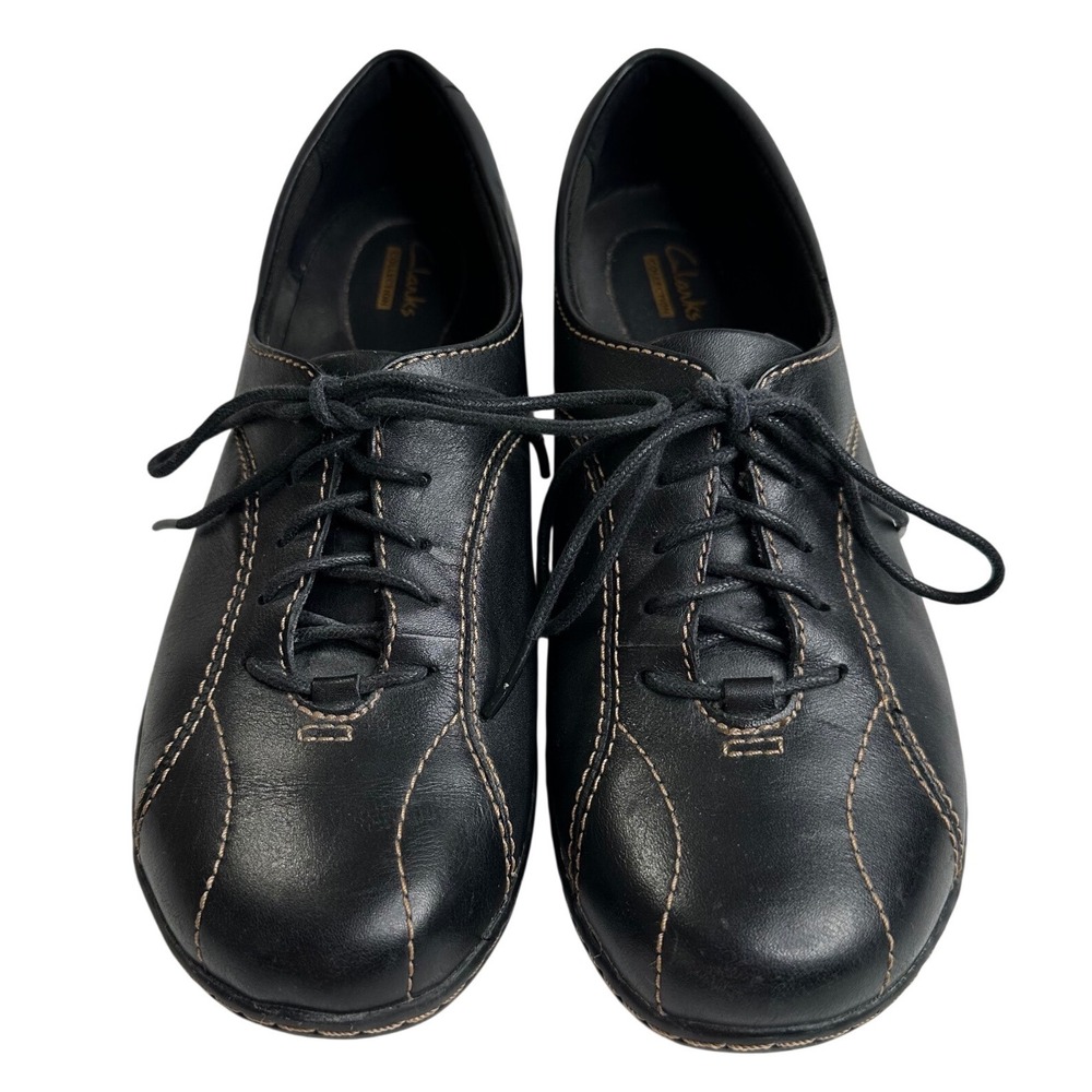 Clarks Collection Black Leather Lace Up Comfort Shoes Women's 9M boho casual - Picture 2 of 8
